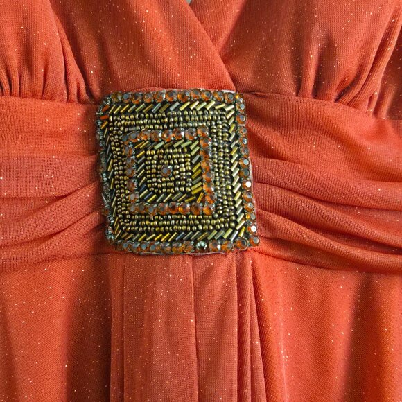 Speechless- Orange Glittery Asymmetrical Dress with Beading - Picture 2 of 5